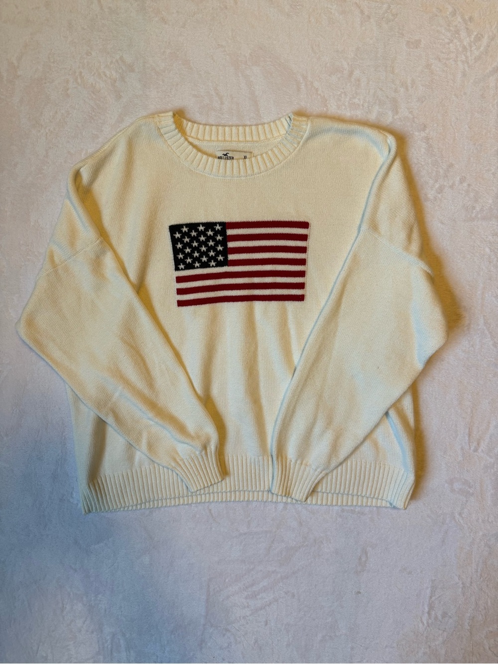 Hollister Cream Crewneck USA Sweater